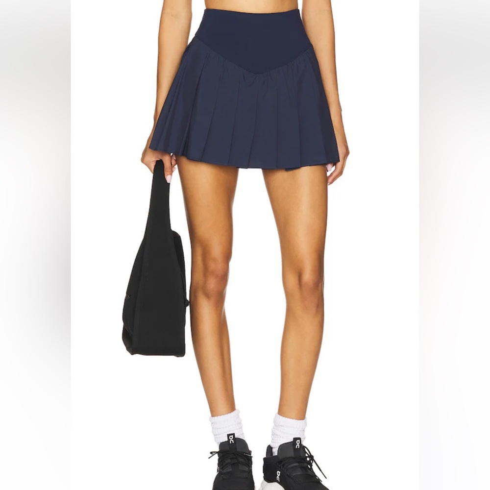 Free People The Swing of Things Skort in Navy Pleated Skirt